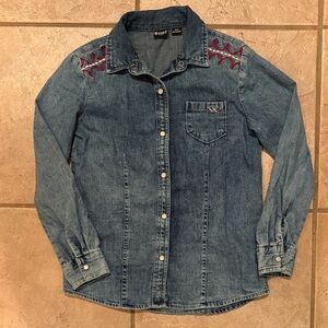 Cruel Girl Blue Denim Kids Shirt with Red Stitching